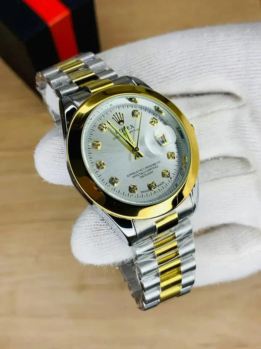 Rolex Stone Dial Edition – White Luxury Watch with Date Display Véon Watches 