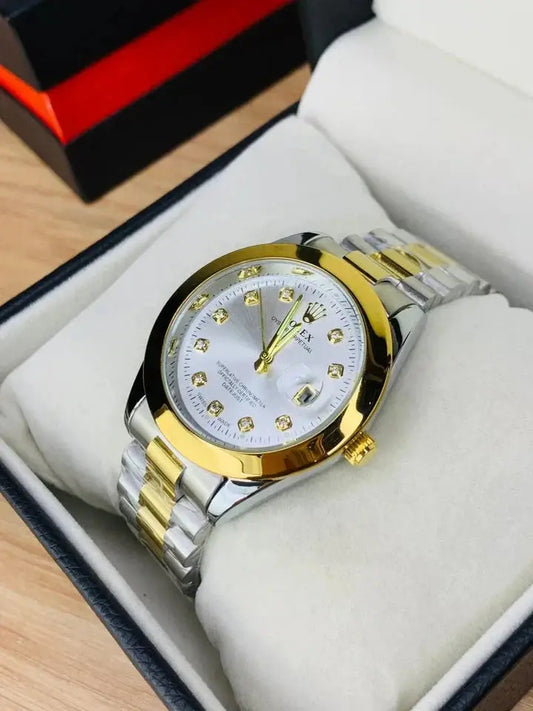 Rolex Stone Dial Edition – White Luxury Watch with Date Display Véon Watches 